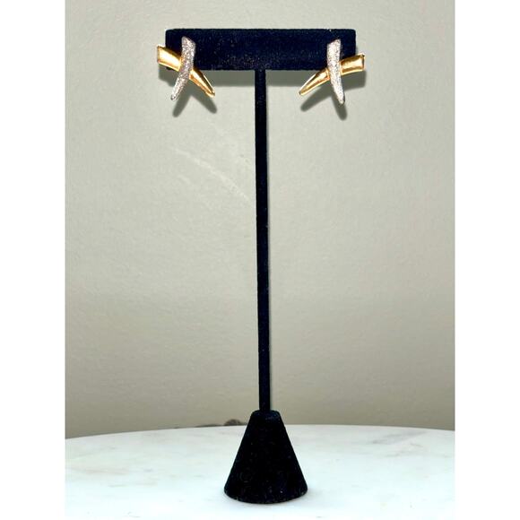 Vintage Sterling Silver Gold Plated X Crossover Post Earrings - Picture 3 of 5